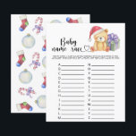 Winter nalle - Baby namn tävling<br><div class="desc">"Det är en Beary Sweet baby på väg." Fira med den här nallen,  den där babyduschen party! Vaterfärgssöt nalle med julklapp,  i tomhatt. På baksidan av kortet finns helgdag christmas mönster (candy cane,  julgran boll leksak,  julsockar). Matchande objekt är tillgängliga.</div>