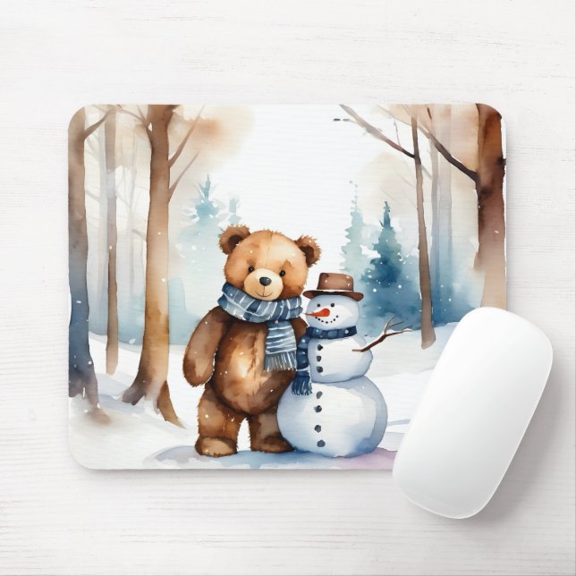 Winter Nalle och Snögubbe Musmatta (Med mus)