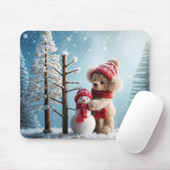 Winter Nalle och Snögubbe Musmatta (Med mus)