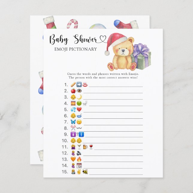 Winter nalle - Pictionary-spel för emoji (Fram/baksida)