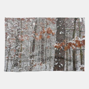 Winter Nature Fotography snö Covered Oak Träd Wint Kökshandduk