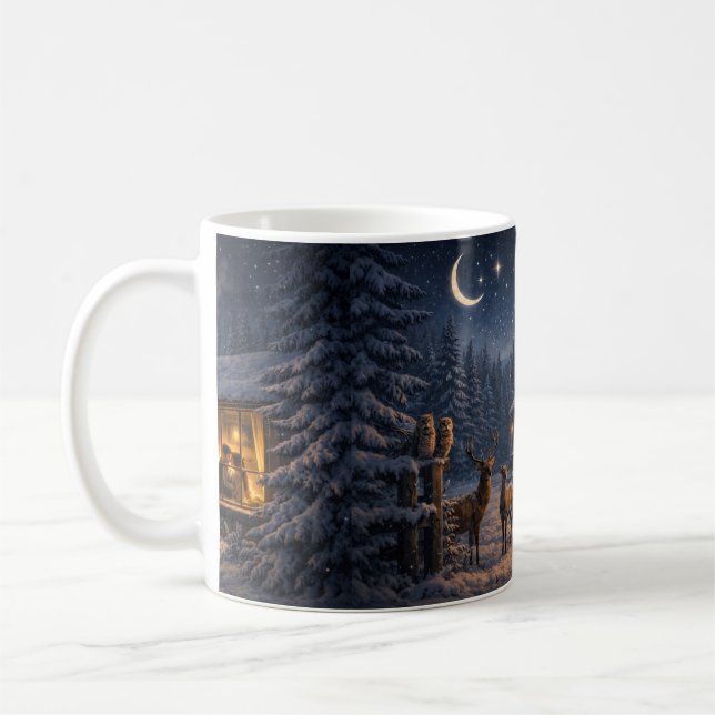 Winter Night Love Cabin – Peaceful  Kaffemugg (Vänster)