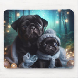 Winter Night Pug Mousepad Musmatta