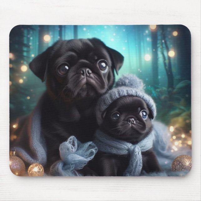 Winter Night Pug Mousepad Musmatta (Framsidan)