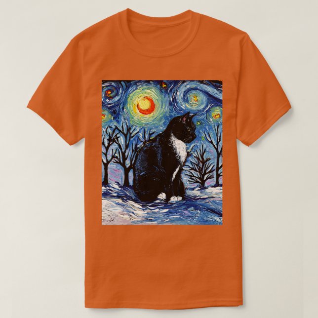 Winter Night Tuxedo Cat T Shirt (Design framsida)