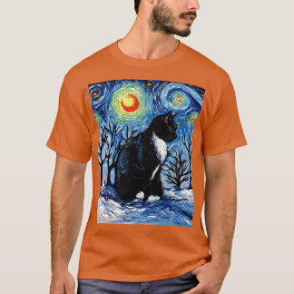 Winter Night Tuxedo Cat T Shirt