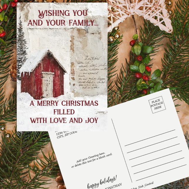 Winter Nordic Barn  Helg Vykort (Winter Nordic Barn Christmas papers Holiday Postcard)
