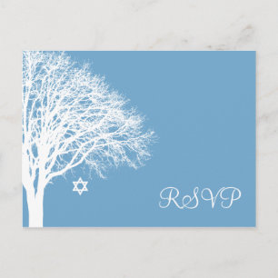 Winter Oak Träd Blue White Bat mitzvah OSA Inbjudan Vykort