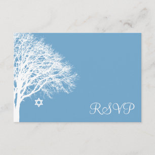 Winter Oak Träd Blue White Bat mitzvah OSA Kort