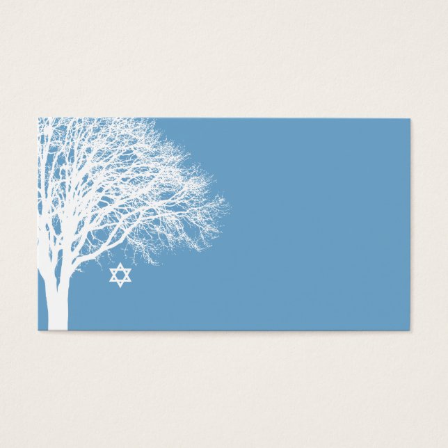 Winter Oak Träd Blue White Bat mitzvah Visitkort (Framsidan)