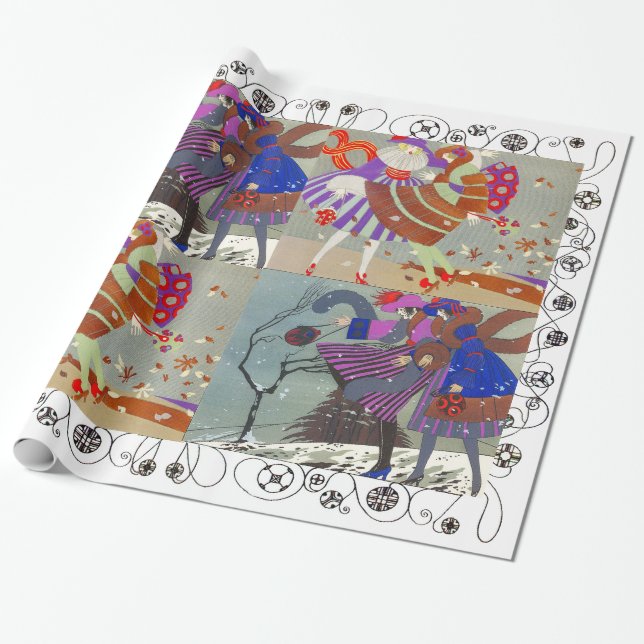 WINTER OCH FALL ART DECO BEAUTY MODE, vit Presentpapper (Utrullad)