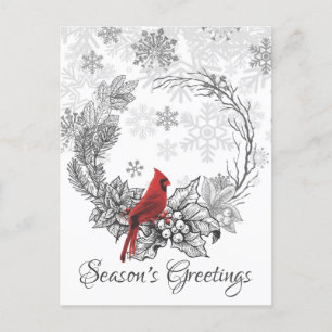 Winter och Red Bird Season Greetings Winter Helg Vykort