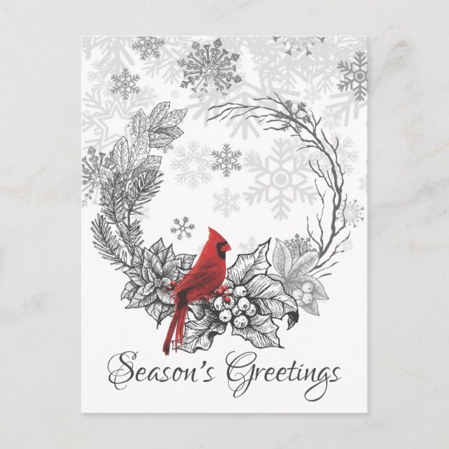 Winter och Red Bird Season Greetings Winter Helg Vykort (Framsida)