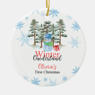 Winter Oenderland Första julklappen snögubbe Julgransprydnad Keramik