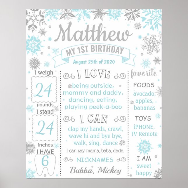 Winter Onderland Första födelsedagans milstolpstec Poster (Framsidan)