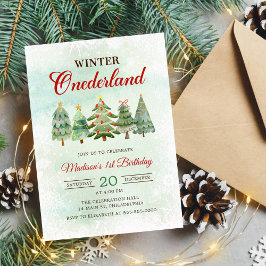 Winter Onderland Julgran 1:a födelsedagen Party Inbjudningar