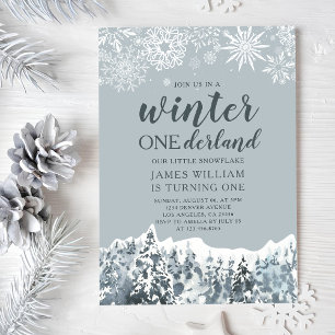 Winter Onderland Snöflingor första födelsedag Inbjudningar