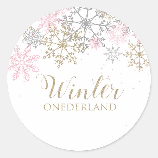 Winter Onderland Snowflake Sticker Runt Klistermärke (Framsida)