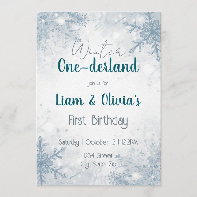 Winter ONE-derland First Birthday Invitation Inbjudningar (Framsida)