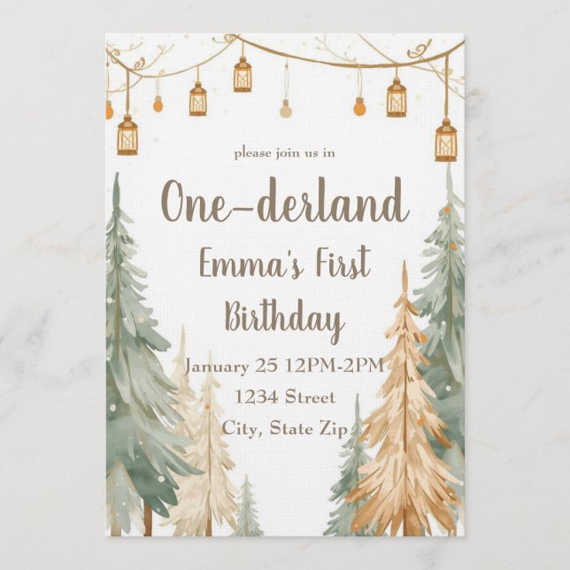 Winter ONE-derland First Birthday Invitation Inbjudningar (Framsida)
