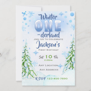 Winter One-derland First Födelsedagsfest inbjudan