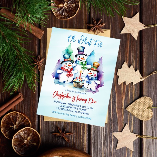 Winter onederalnd snögubbar födelsedagsfest inbjud (Winter onederalnd cute snowmen birthday party budget invitation affordable party invitation for kids)