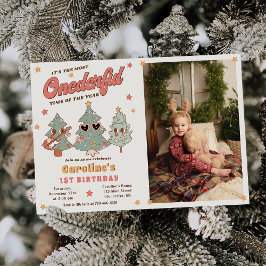 Winter Onederful Hippie Julgran Birthday Inbjudningar