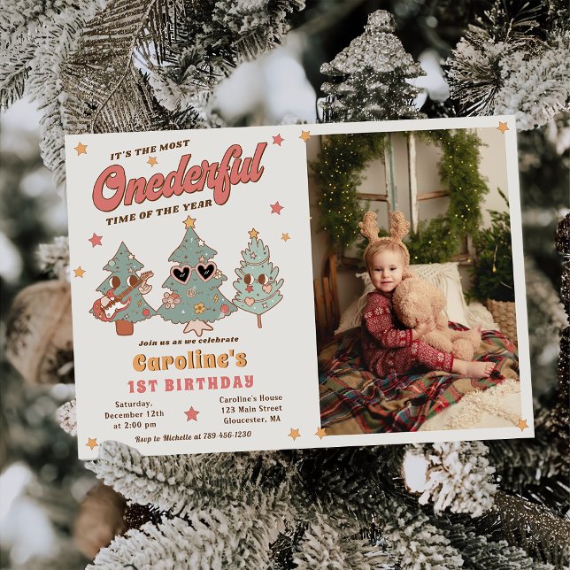 Winter Onederful Hippie Julgran Birthday Inbjudningar (Skapare uppladdad)