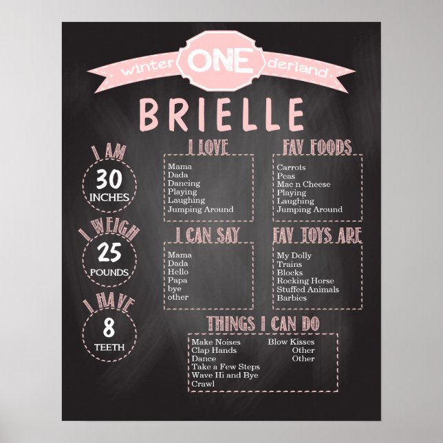 Winter ONEderland 16x20-mall 1:a födelsedag Poster (Framsidan)