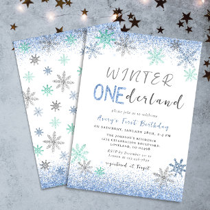Winter Onederland 1:a Birthday Snöflingor Winter Inbjudningar