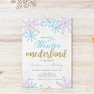 Winter Onederland 1:a födelsedag Flicka Cute snö Inbjudningar