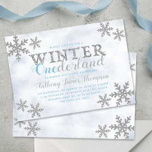 Winter ONEderland 1:a födelsedag Party Inbjudningar