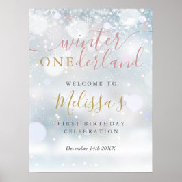Winter Onederland 1:a födelsedag Rosa Guld Välkomm Poster