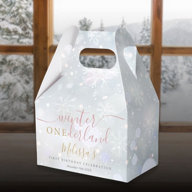 Winter Onederland 1:a födelsedag Rosa och Guld Presentaskar (Winter Onederland 1st Birthday Pink And Gold Favor Boxes)