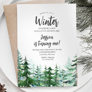Winter Onederland 1:a födelsedag Skogsskog Inbjudningar