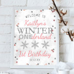 Winter ONEderland 1:a födelsedag Välkommen Poster<br><div class="desc">Fira i stil med trendiget välkomstskylt för första födelsedag. Utformningen är enkel att anpassa med din egen formulering och din familj och dina vänner kommer att bli glada när de ser detta fantastiska tecken på party. Matchande objekt i party finns i samlingen.</div>