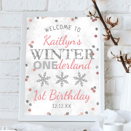Winter ONEderland 1:a födelsedag Välkommen Poster