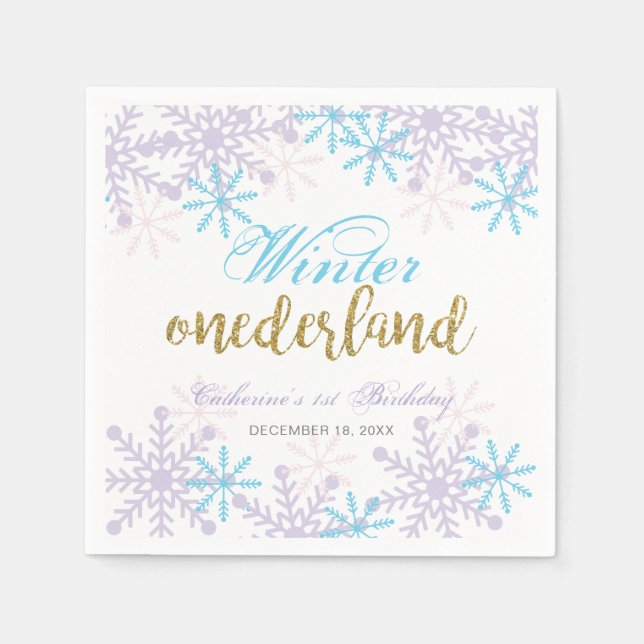 Winter Onederland 1:a födelsedagen Lavender Blue S Pappersservett (Framsidan)