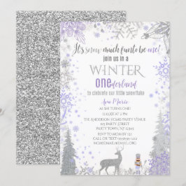Winter Onederland 1:a födelsedagen Lavender Snowfl Inbjudningar