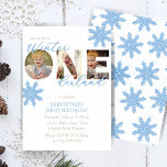 Winter ONEderland 1:a födelsedagsfoto Inbjudningar<br><div class="desc">Winter ONEderland-inbjudan med frostiskt blått och vitt snöflingor,  plats för foton och ett festligt grönt och guld färg-program,  perfekt för en vinterfödelsedag.</div>