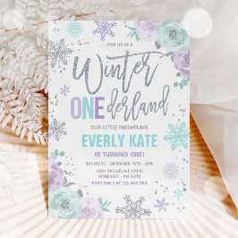 Winter ONEderland 1st Birthday Silver Lilac Lila Inbjudningar