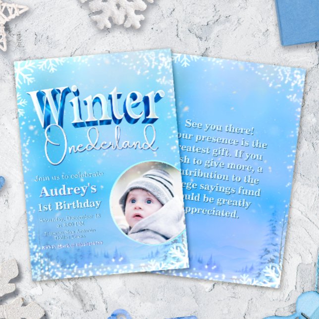 Winter Onederland - 1st Birthday with Photo  Inbjudningar (Skapare uppladdad)