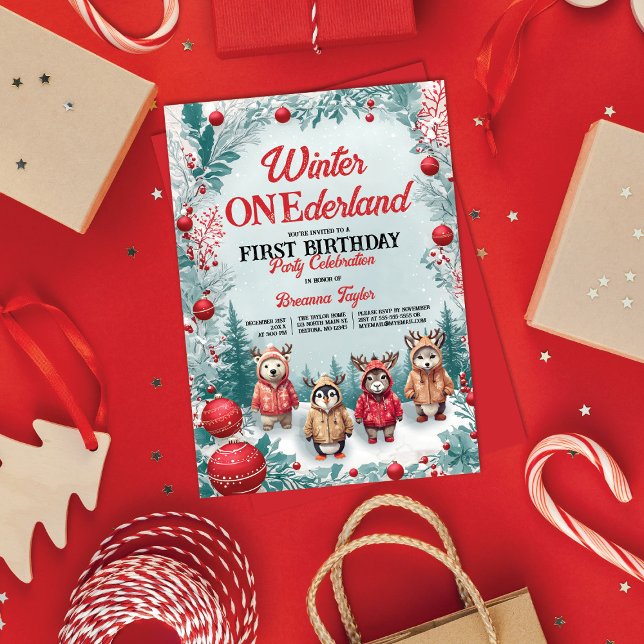 Winter ONEderland Animals Första Födelsedagsfesten Inbjudningar (Skapare uppladdad)