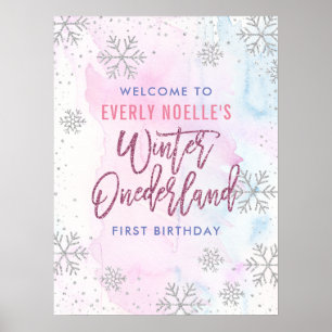 Winter Onederland Anpassningsbar First Birthday Sn Poster