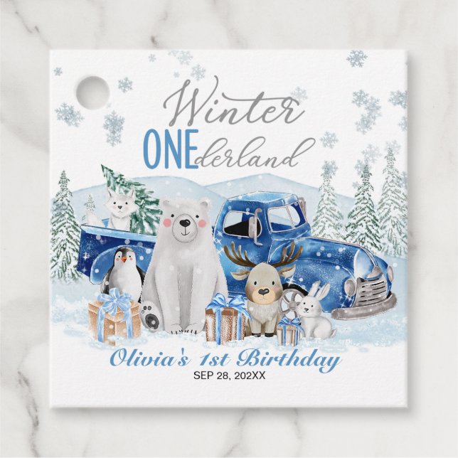 Winter Onederland Arctic Animal Boy 1st Birthday Gåvor Etiketter (Framsida)