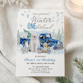 Winter Onederland Arctic Animal Boy 1st Birthday Inbjudningar