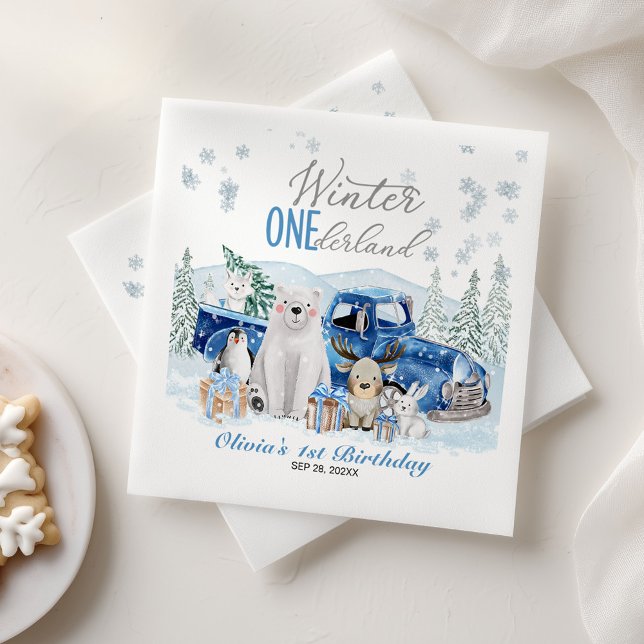 Winter Onederland Arctic Animal Boy 1st Birthday Pappersservett (Skapare uppladdad)