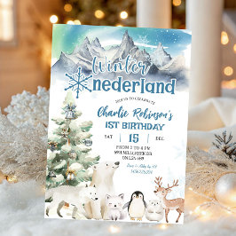 Winter Onederland Arctic Animal Boy First Birthday Inbjudningar