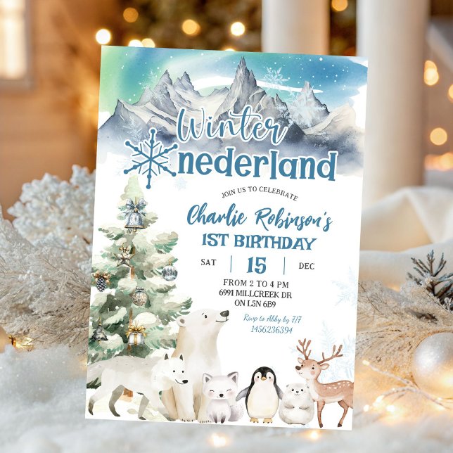 Winter Onederland Arctic Animal Boy First Birthday Inbjudningar (Skapare uppladdad)