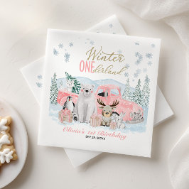 Winter Onederland Arctic Animal Girl 1st Birthday Pappersservett